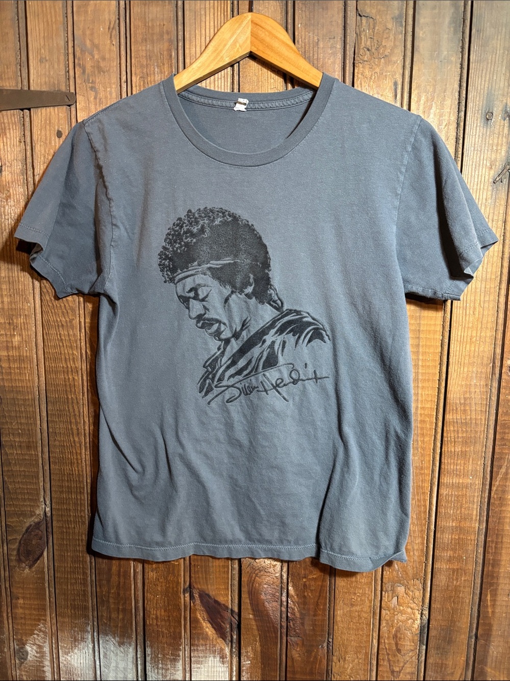 Men's Gray Jimi Hendrix Graphicr T-Shirt with Artist Portrait